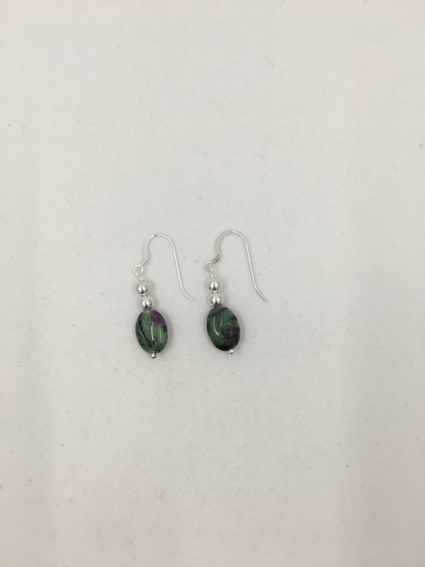 Ruby-in-zoisite and sterling silver bead earrings by Beverly Iber