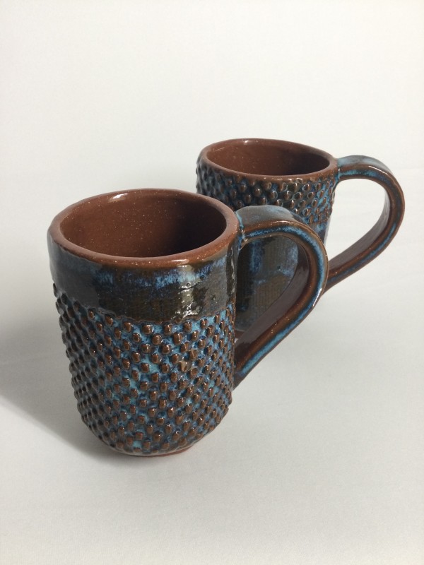Pair of Blue Glazed Earthenware Mugs by Sylvia "Skip" Cunningham