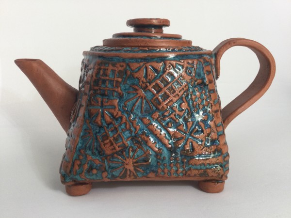 Blue Glazed Textured Teapot by Sylvia "Skip" Cunningham