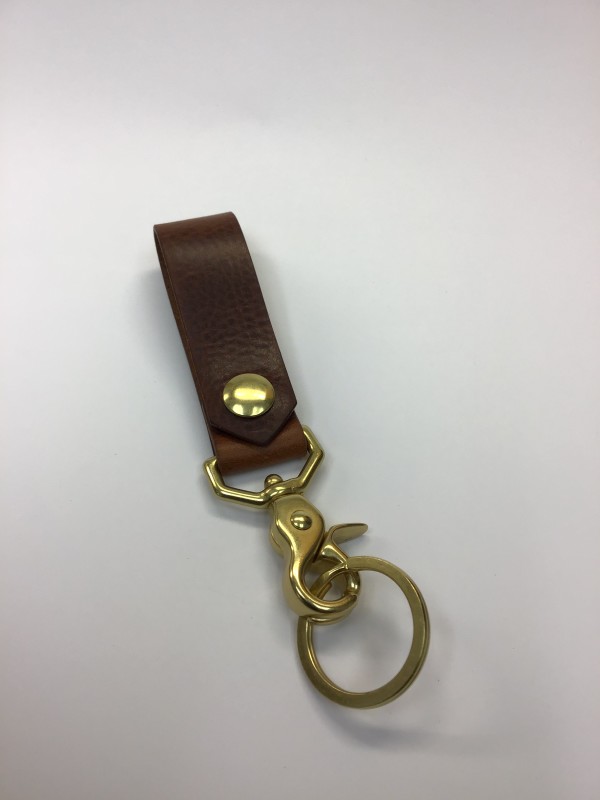 Italian Brown Pebbled Keychain with Gold Clip by Ryan Hertel