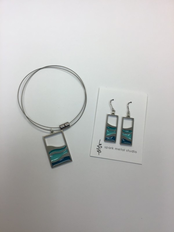Wave Necklace and Earrings in Blue by Kathleen Dautel