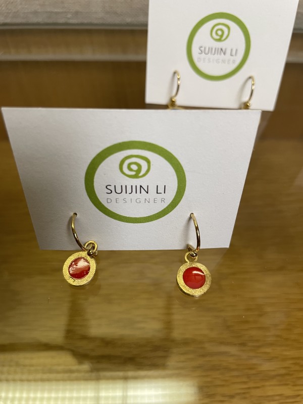 Orbis Dangling Earrings Red by Suijin Li