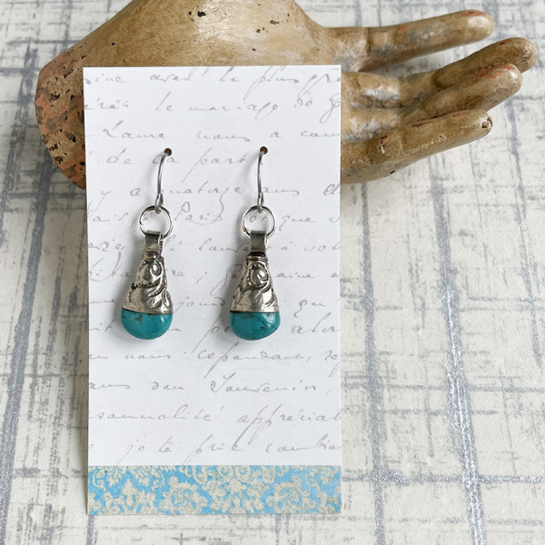 Nepali turquoise drop earrings by Kayte Price
