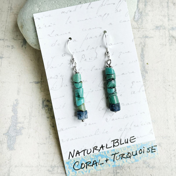 Natural Blue Coral & Turquoise Drop Earrings by Kayte Price