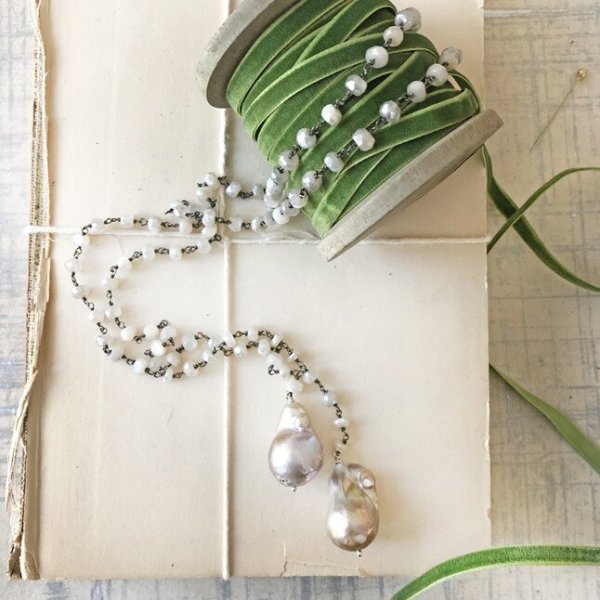 Moonstone & Baroque Pearl Lariat by Kayte Price