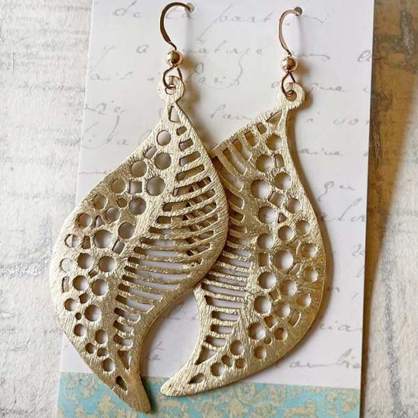 Gold Organic Leaf Earrings 2 by Kayte Price