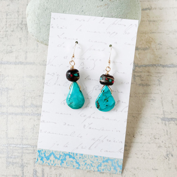 Turquoise & Bead Drop Earrings by Kayte Price