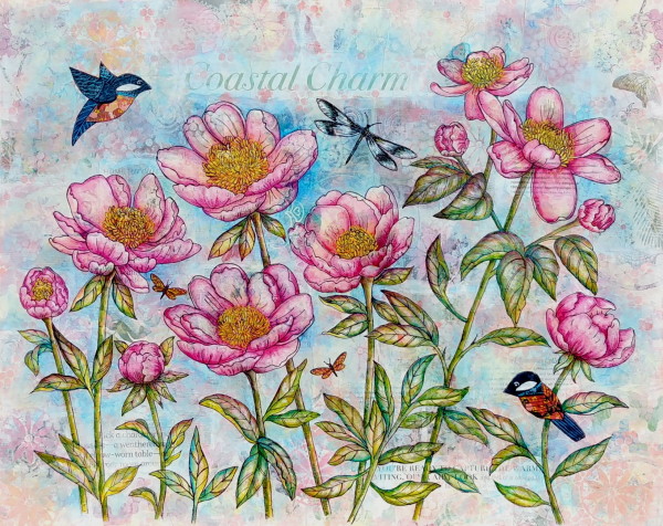 Visitor's In The Peony Patch by Laura L Leeder