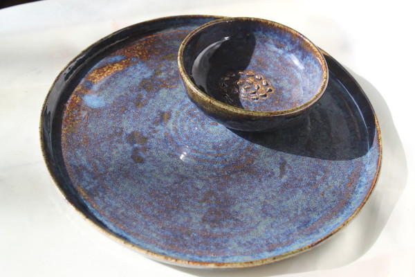 Bowl With Flat Dish - Metallic Blue