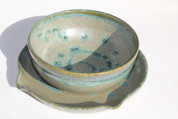 Cherry Pit Bowl and Plate set, blue squiggles