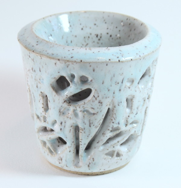 Carved Double-Walled Celadon Vase with Flowers