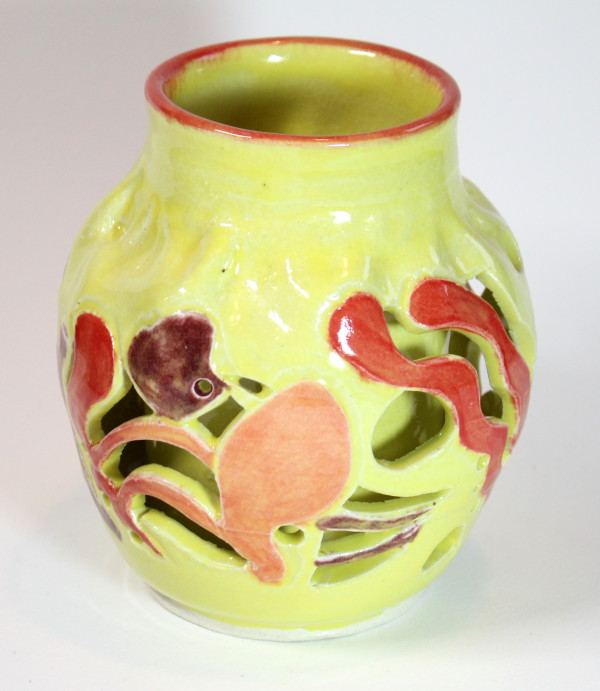 Orange and Yellow Carved Double-Walled Vase
