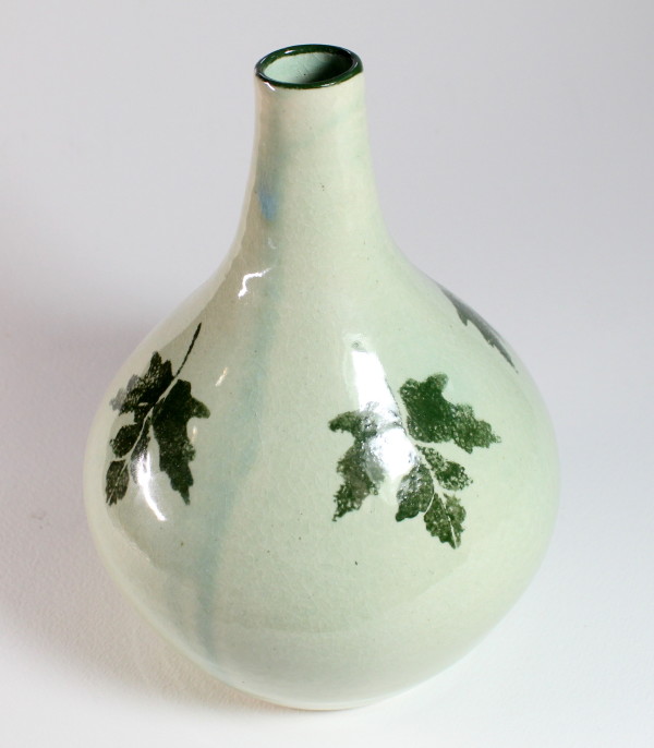 Green Vase with Leaves