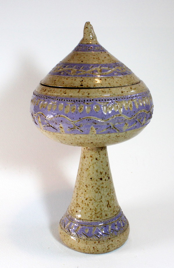 Pedestal Jar with Lid and Purple Trim