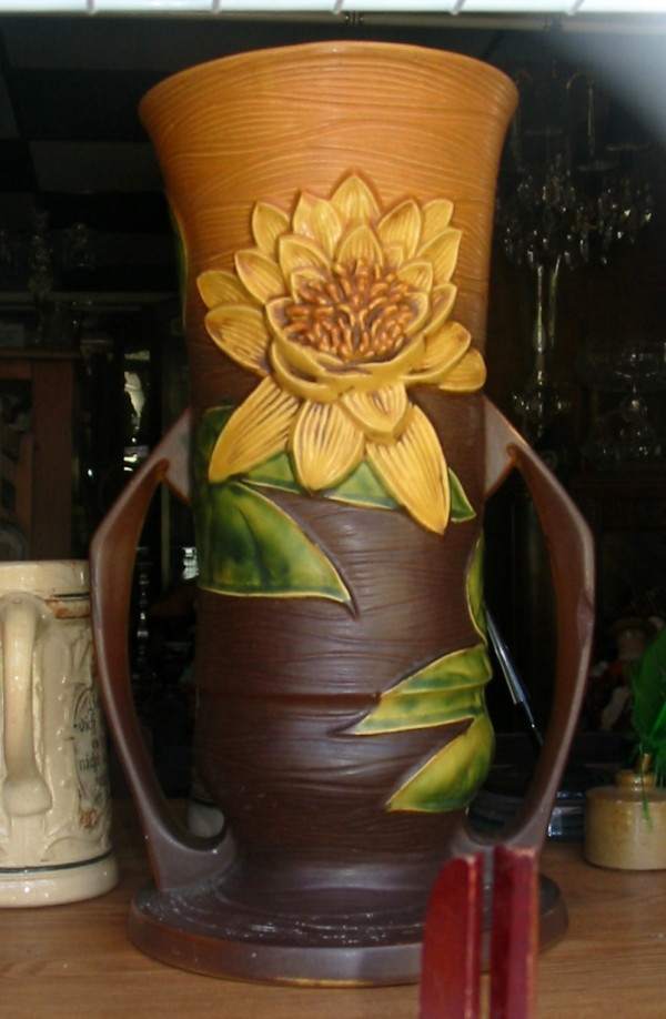 Large Flower and Leaf Vase with Handles