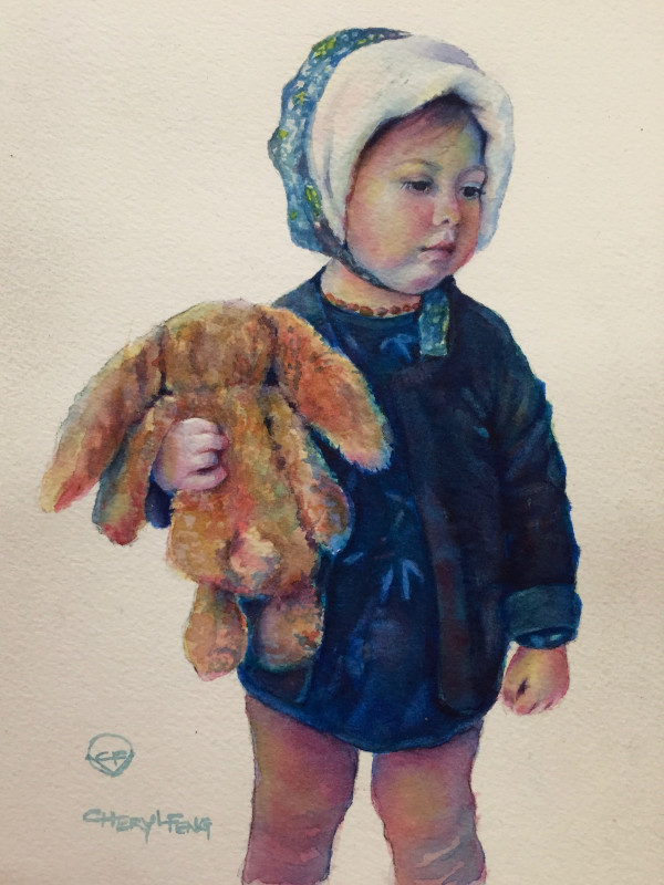 Young Girl with Her Bunny by Cheryl Feng