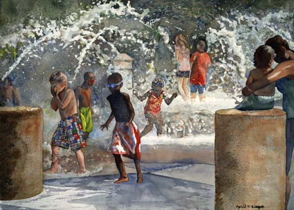 A Day at the Fountain - prints available by April Rimpo