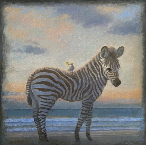 Zebra on the Beach with Dove