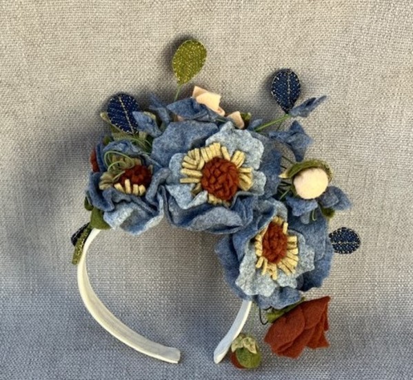 Blue and Rust Felt Flower Headband by Christine Shively Benjamin