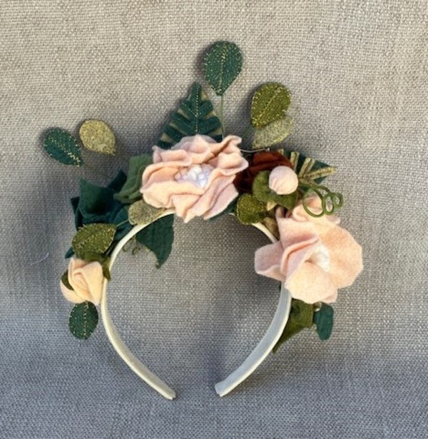 Pale Peach and Teal Felt Flower Headband by Christine Shively Benjamin