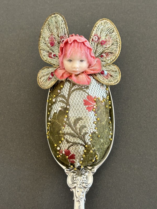 Sterling Silver Spoon Fairy Baby /  Red Blossom by Stephanie Blythe