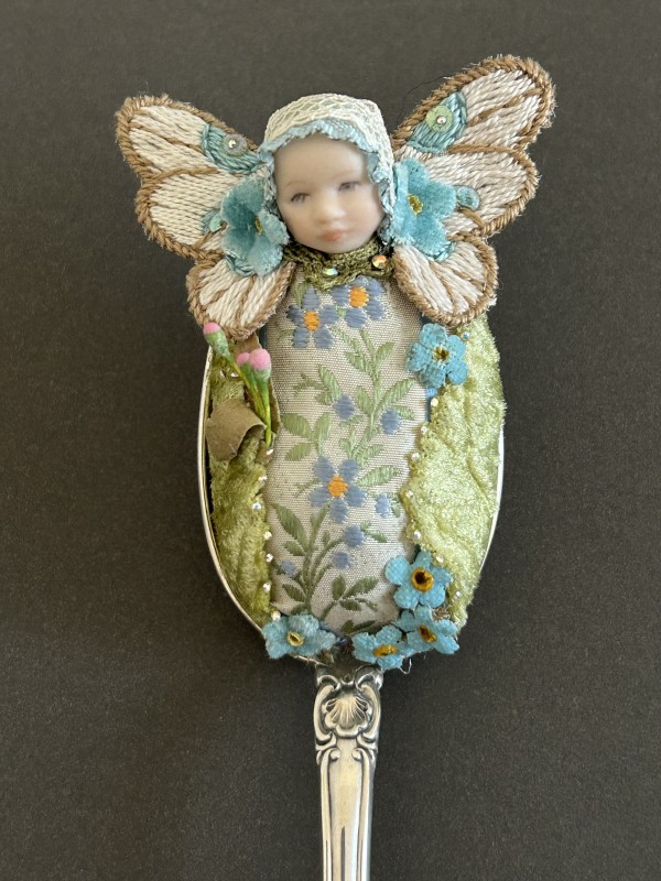 Sterling Silver Spoon Fairy Baby / Forget me not by Stephanie Blythe