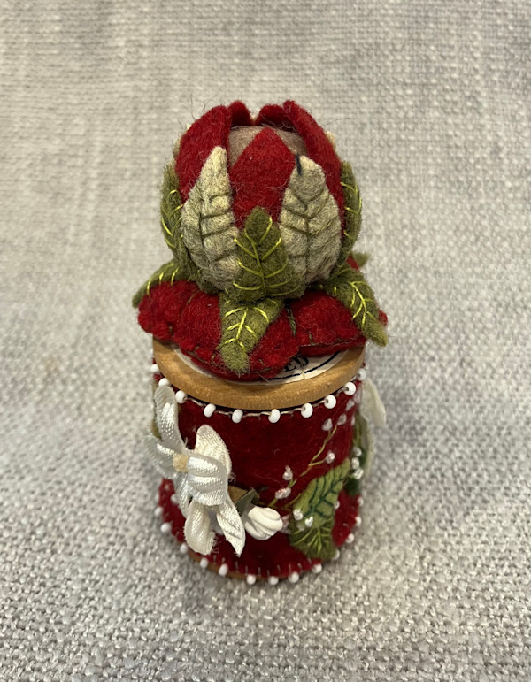 Crimson and White Vintage Flower Wooden Spool by Christine Shively Benjamin
