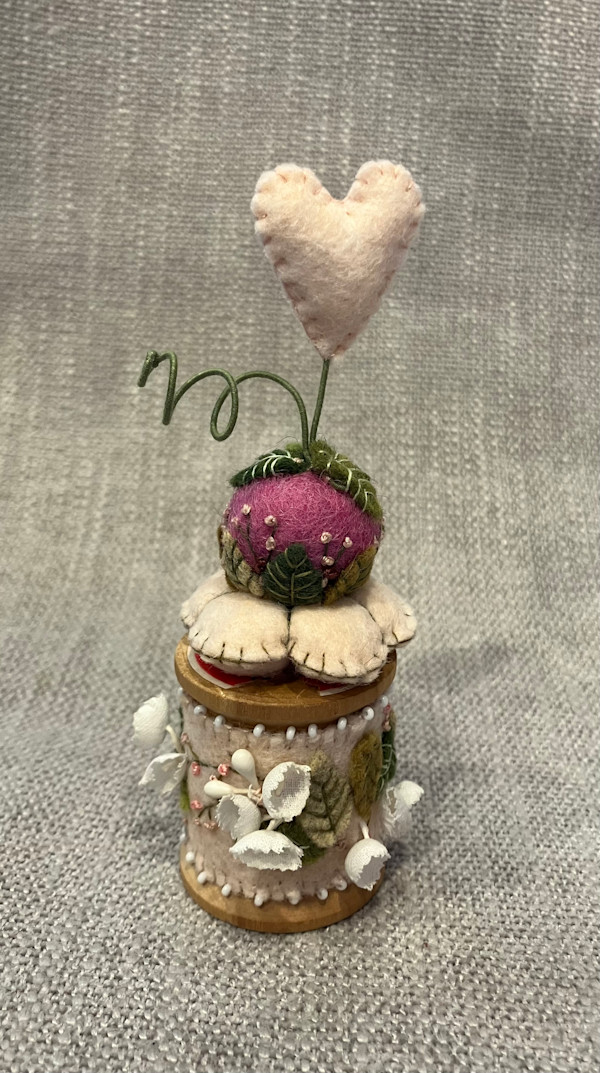 Pink and white Vintage Flower Wooden Spool by Christine Shively Benjamin