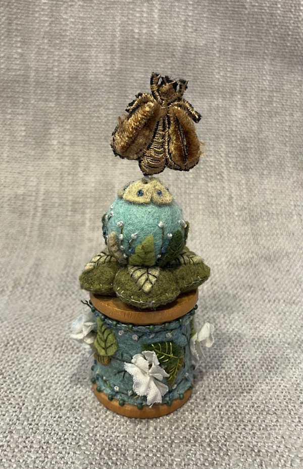 Blue felt vintage spool by Christine Shively Benjamin