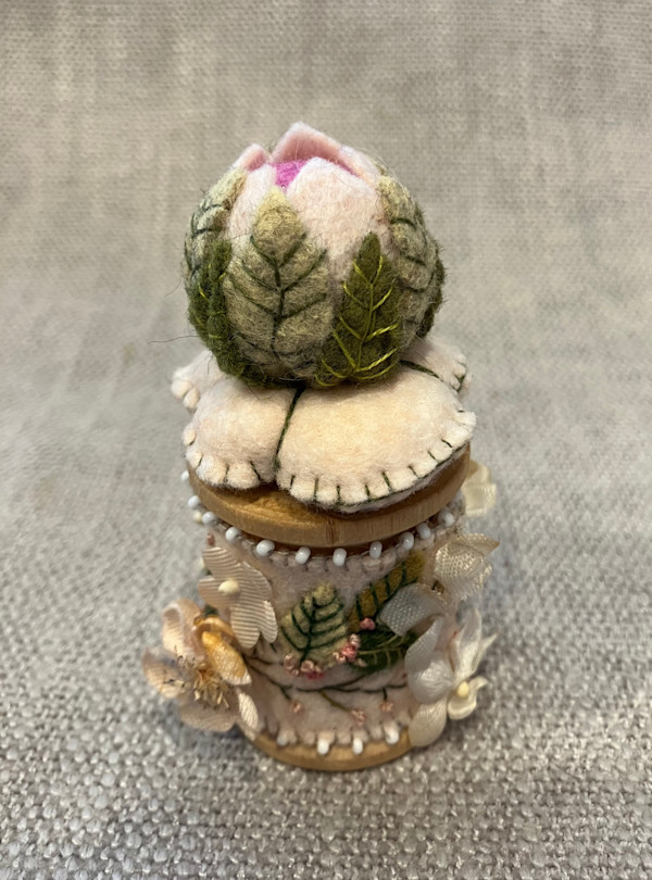 Pink Vintage Flower Wooden Spool by Christine Shively Benjamin