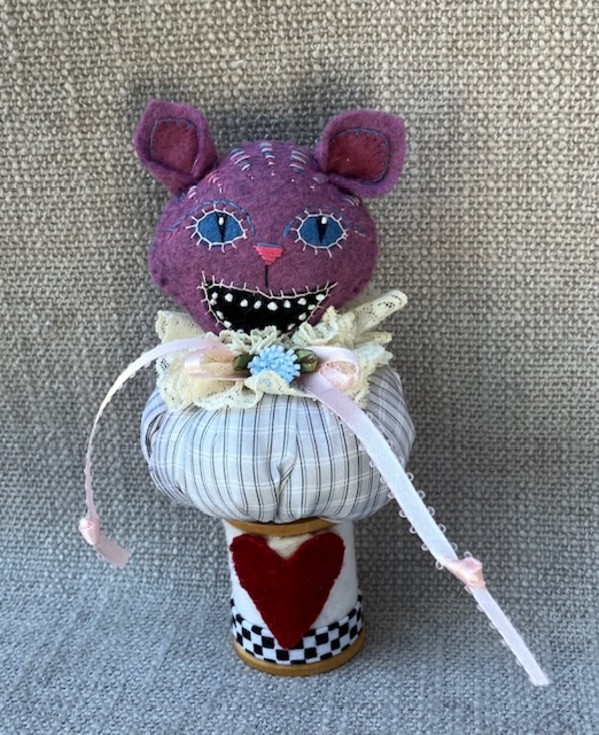Cheshire Cat on a Wooden Spool by Christine Shively Benjamin