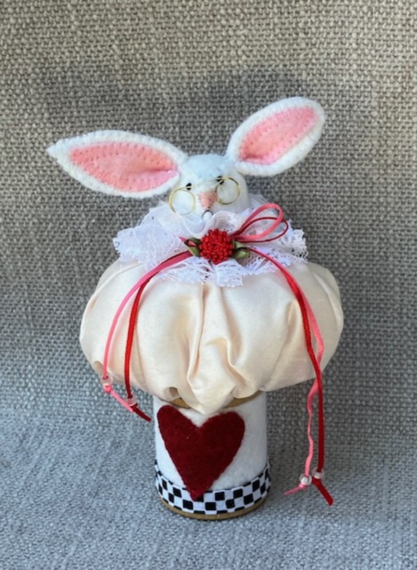 Alice's White Rabbit on a Wooden Spool by Christine Shively Benjamin
