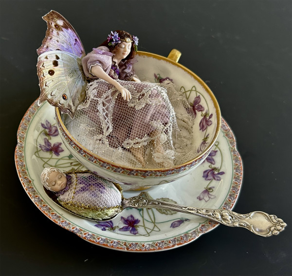 Mother & Baby Violet Nouveau Teacup Fairy by Stephanie Blythe