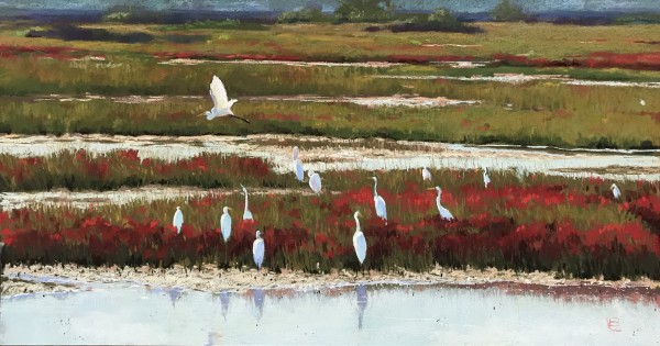 #2 Egrets and Muhly Grass Marsh by Lisa Gleim