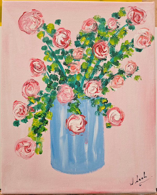 WAL Roses in Blue Vase by Wanda Lach