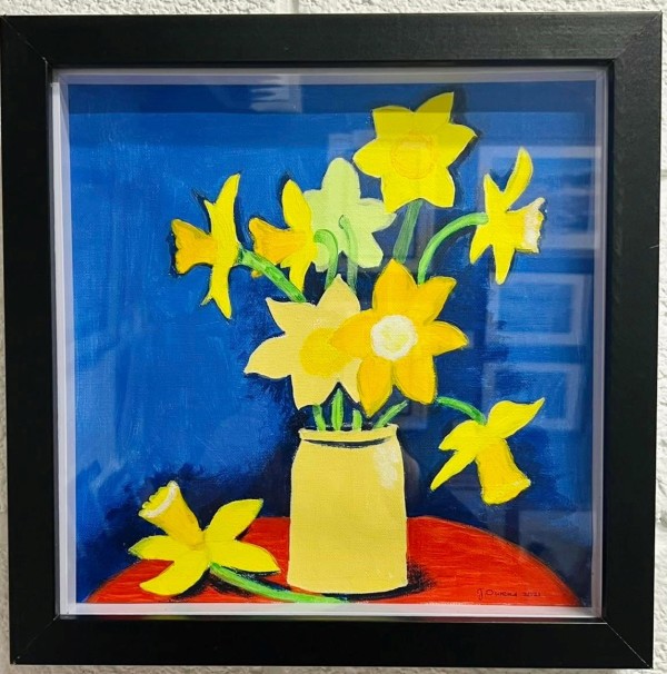 Daffodils on a Red Table by Jan Owens