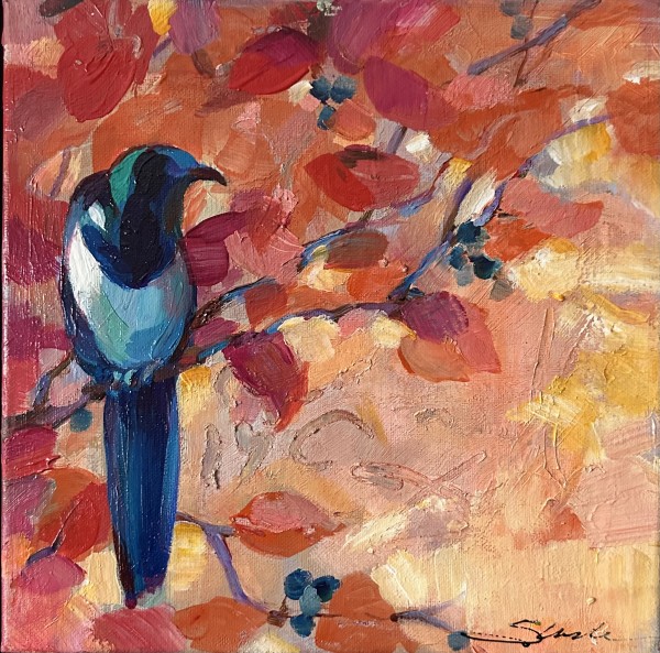 Magpie contemplation by Charlotte Slade Decker