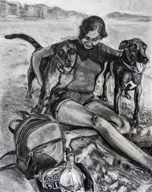 Adylu and Her Dogs at Playa Los Cerritos, B.C.S, Mexico by Cynthia Mosser
