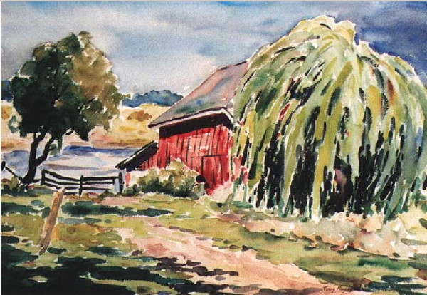 Red Barn with Willow Tree by Tunis Ponsen