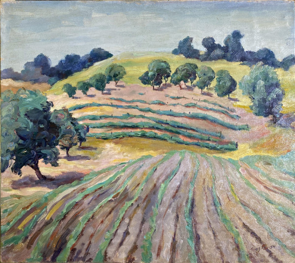 Rolling farmland with Fruit Trellis and Furrows by Tunis Ponsen