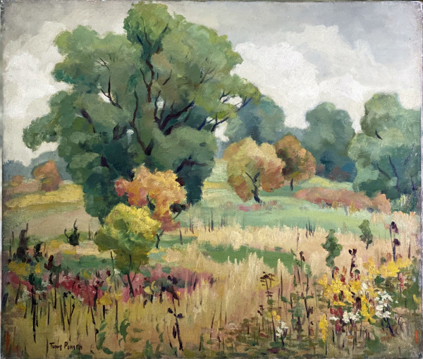 Fall Meadow Landscape with one Large Tree and colorful foliage by Tunis Ponsen