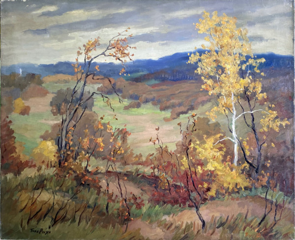 Fall Landscape with Aspen Tree and Dirt Road by Tunis Ponsen