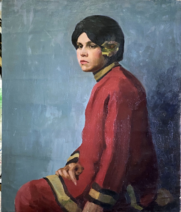 Seated Woman in Red Suit by Tunis Ponsen