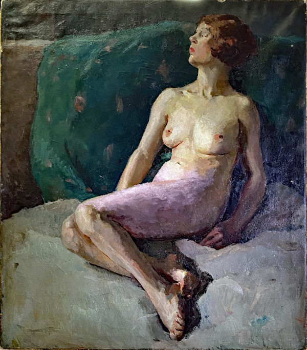 Reclining Nude Female on Green Blanket by Tunis Ponsen