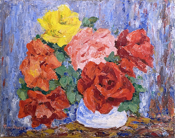 Yellow, Pink and Red Flowers in White Vase by Tunis Ponsen