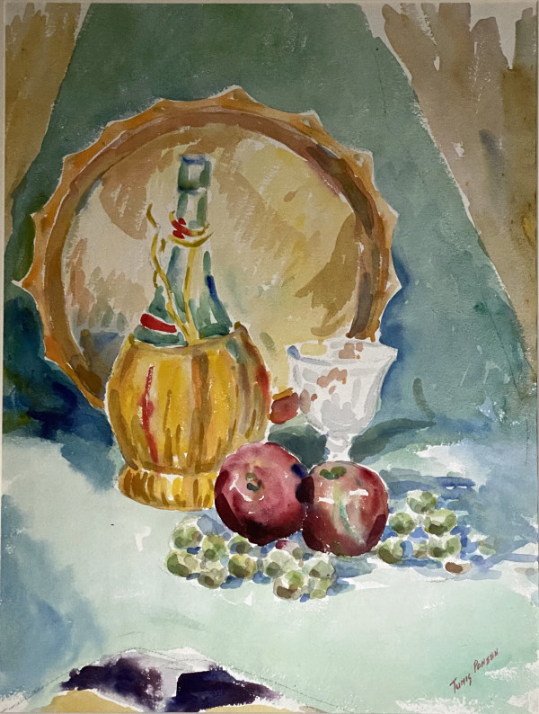 Wine Bottle with Glass and Apples by Tunis Ponsen