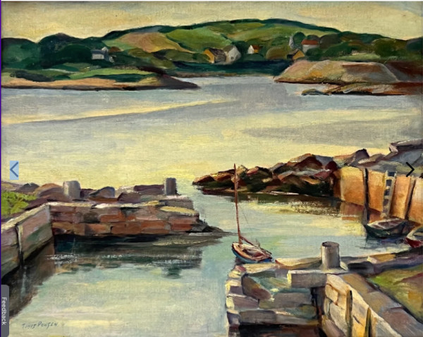 Harbor Scene; Cove with Sailboat by Tunis Ponsen