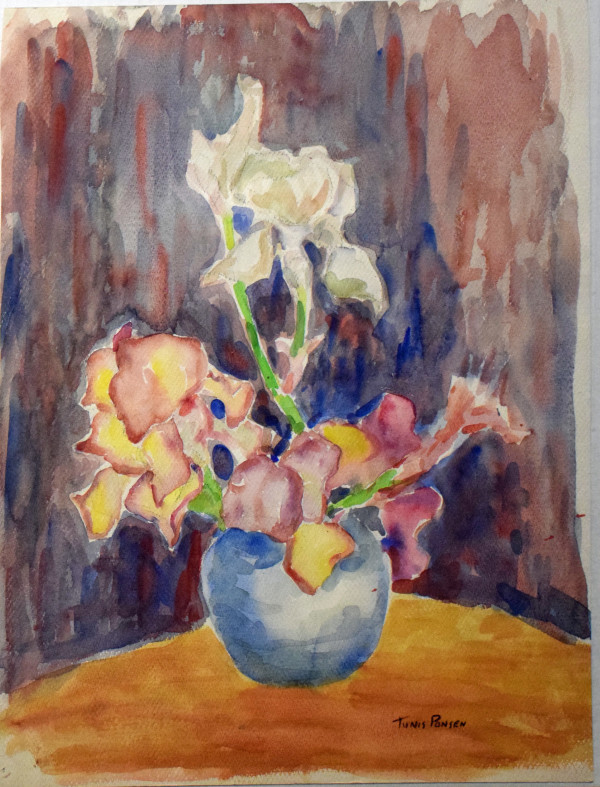 Pink and White Flowers in Blue Vase by Tunis Ponsen
