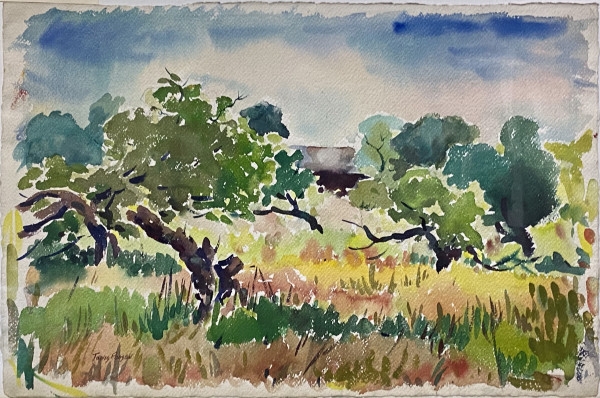 Three Old Orchard trees with Hidden Farm Building by Tunis Ponsen