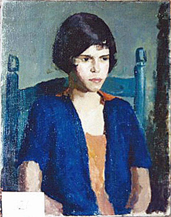 Seated Brunette in Blue Sweater by Tunis Ponsen
